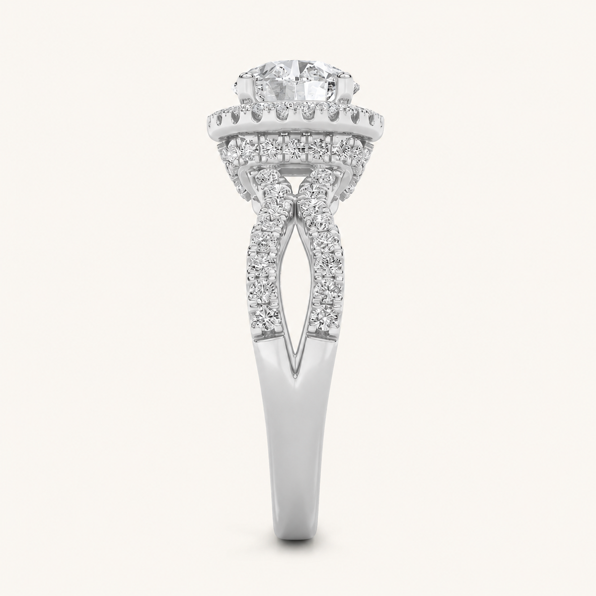 2.00 CT Round Cut Lab Grown Diamond Split Shank Halo Accented Engagement Ring