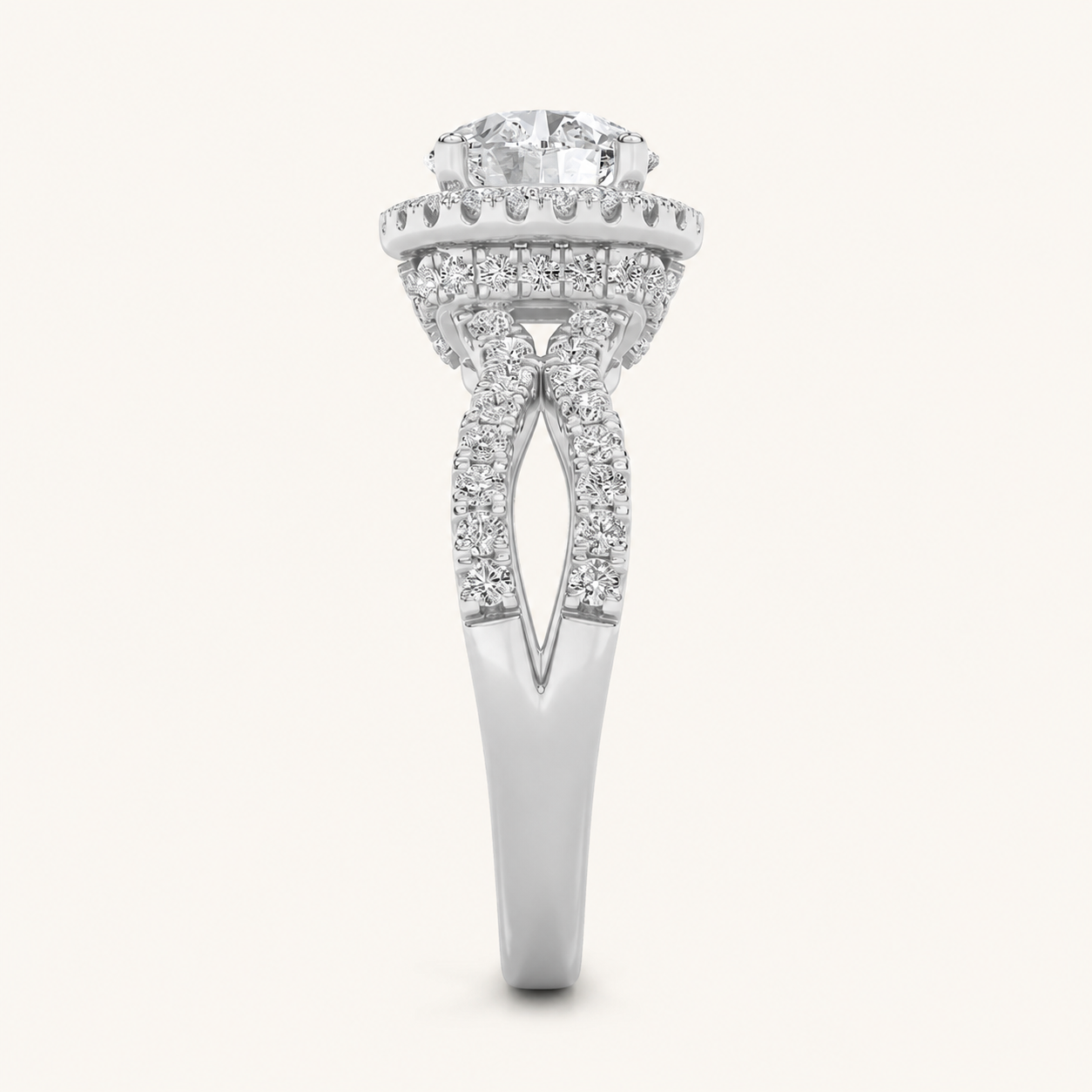 2.00 CT Round Cut Lab Grown Diamond Split Shank Halo Accented Engagement Ring