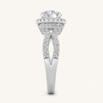 2.00 CT Round Cut Lab Grown Diamond Split Shank Halo Accented Engagement Ring