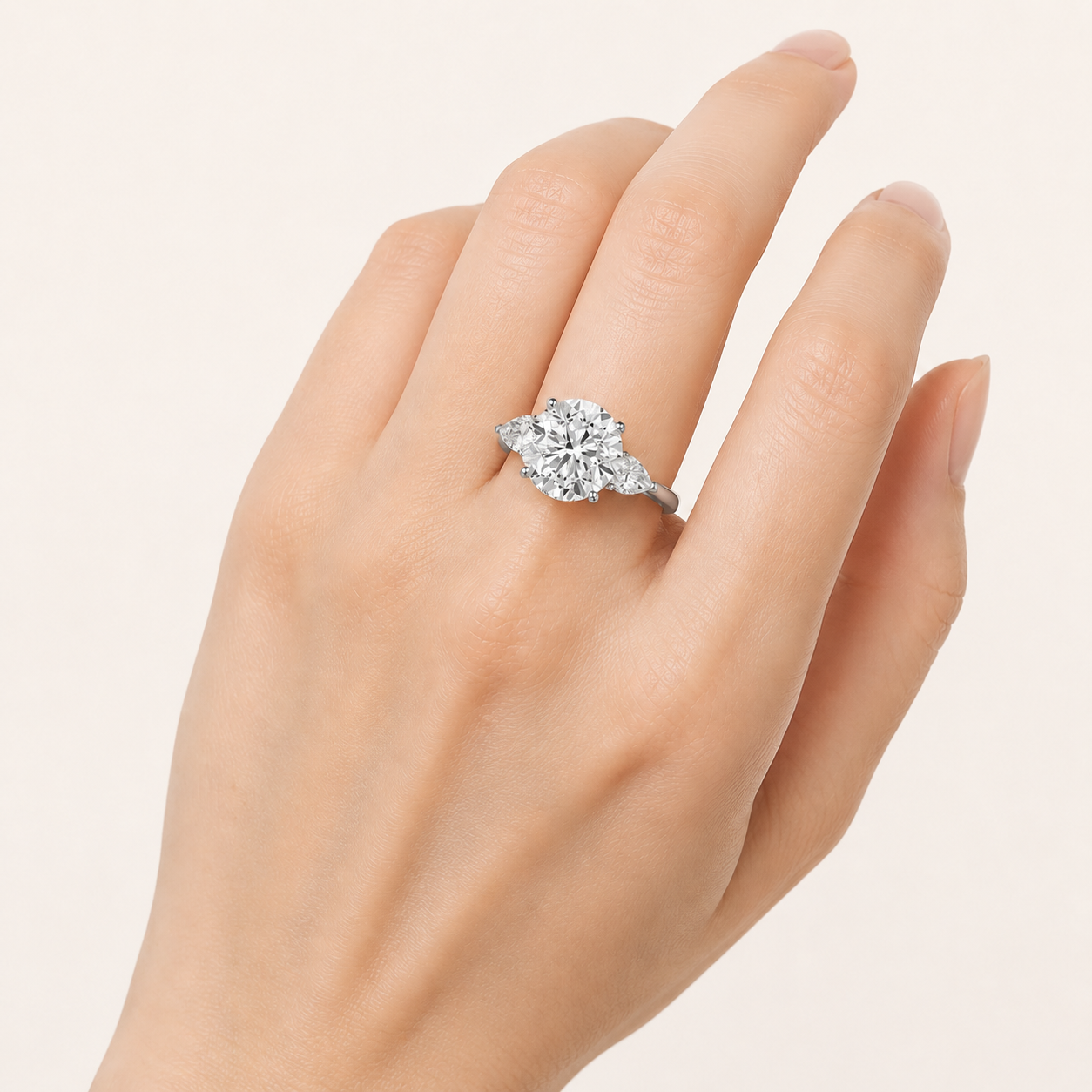 3.50 CT Pear Cut Lab Grown Diamond Three Stone Side Stone Ring