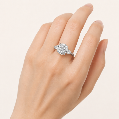 3.50 CT Pear Cut Lab Grown Diamond Three Stone Side Stone Ring