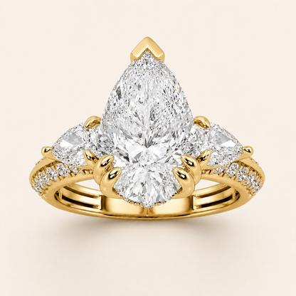 3.50 CT Pear Cut Lab Grown Diamond Three Stone Side Stone Ring