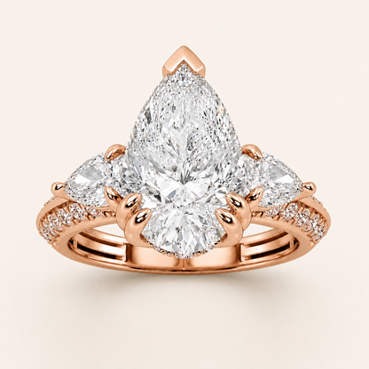 3.50 CT Pear Cut Lab Grown Diamond Three Stone Side Stone Ring