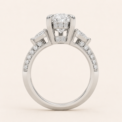 3.50 CT Pear Cut Lab Grown Diamond Three Stone Side Stone Ring