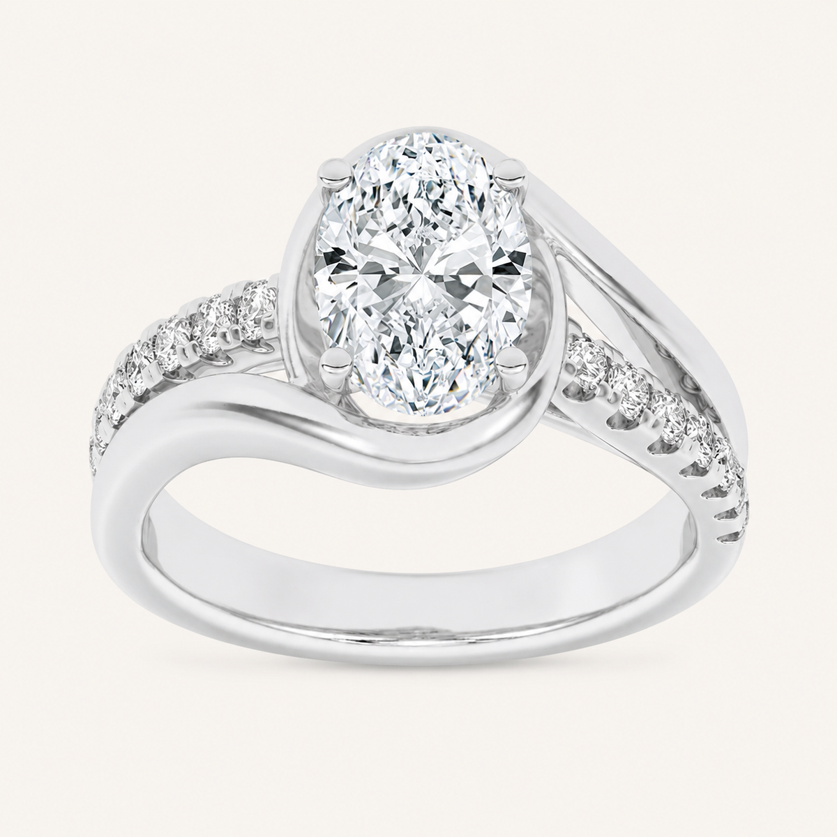 3.50 CT Oval Cut Lab Grown Diamond Swirl Shank Accented Engagement Ring