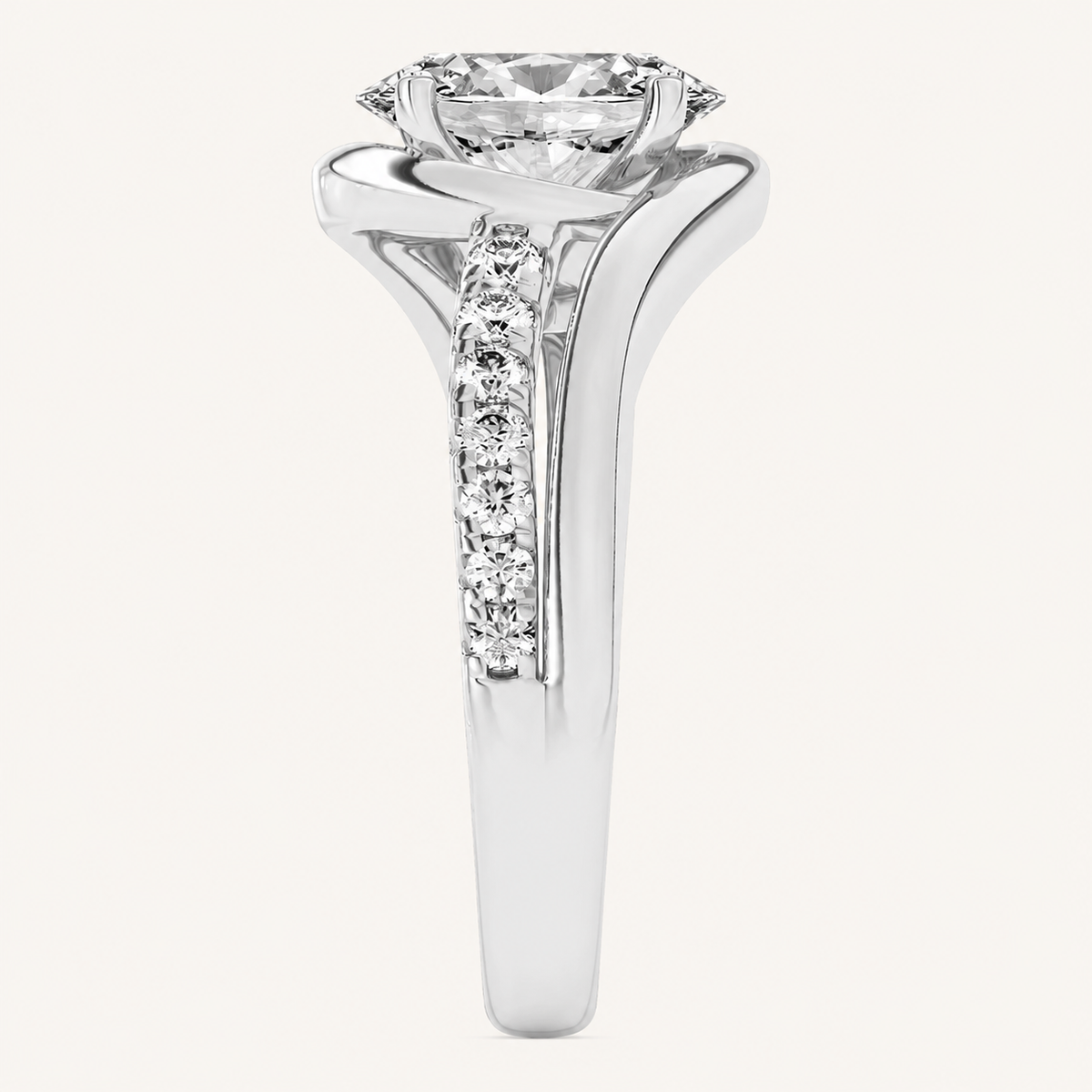 3.50 CT Oval Cut Lab Grown Diamond Swirl Shank Accented Engagement Ring