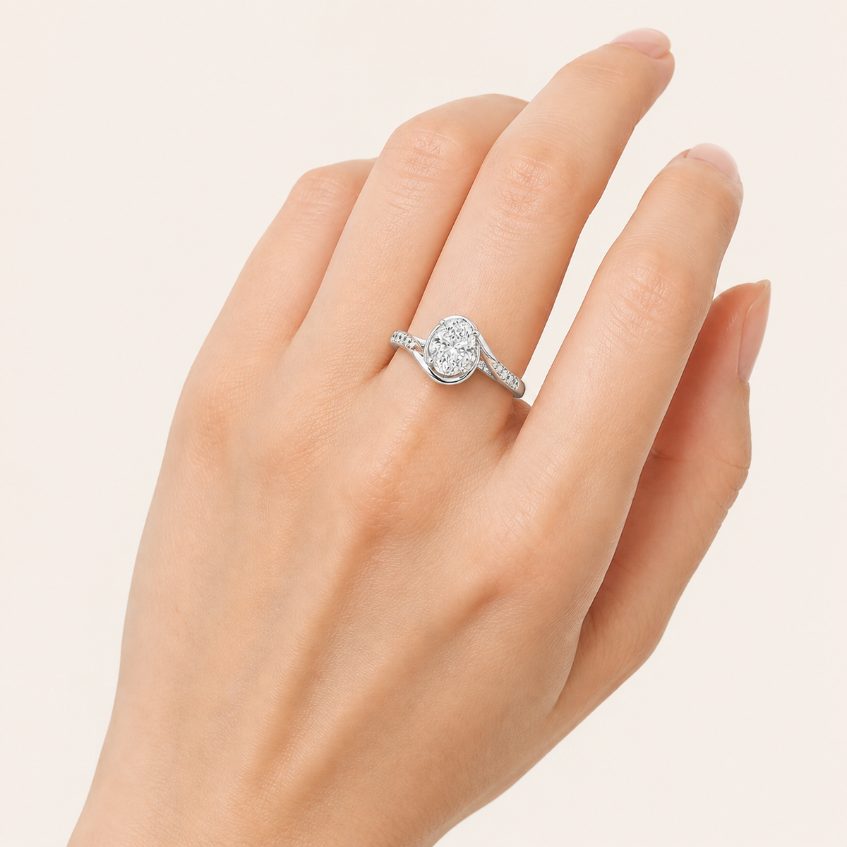 3.50 CT Oval Cut Lab Grown Diamond Swirl Shank Accented Engagement Ring
