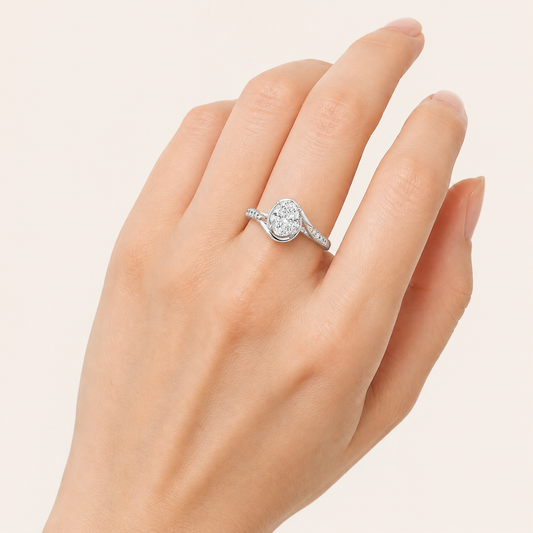 3.50 CT Oval Cut Lab Grown Diamond Swirl Shank Accented Engagement Ring
