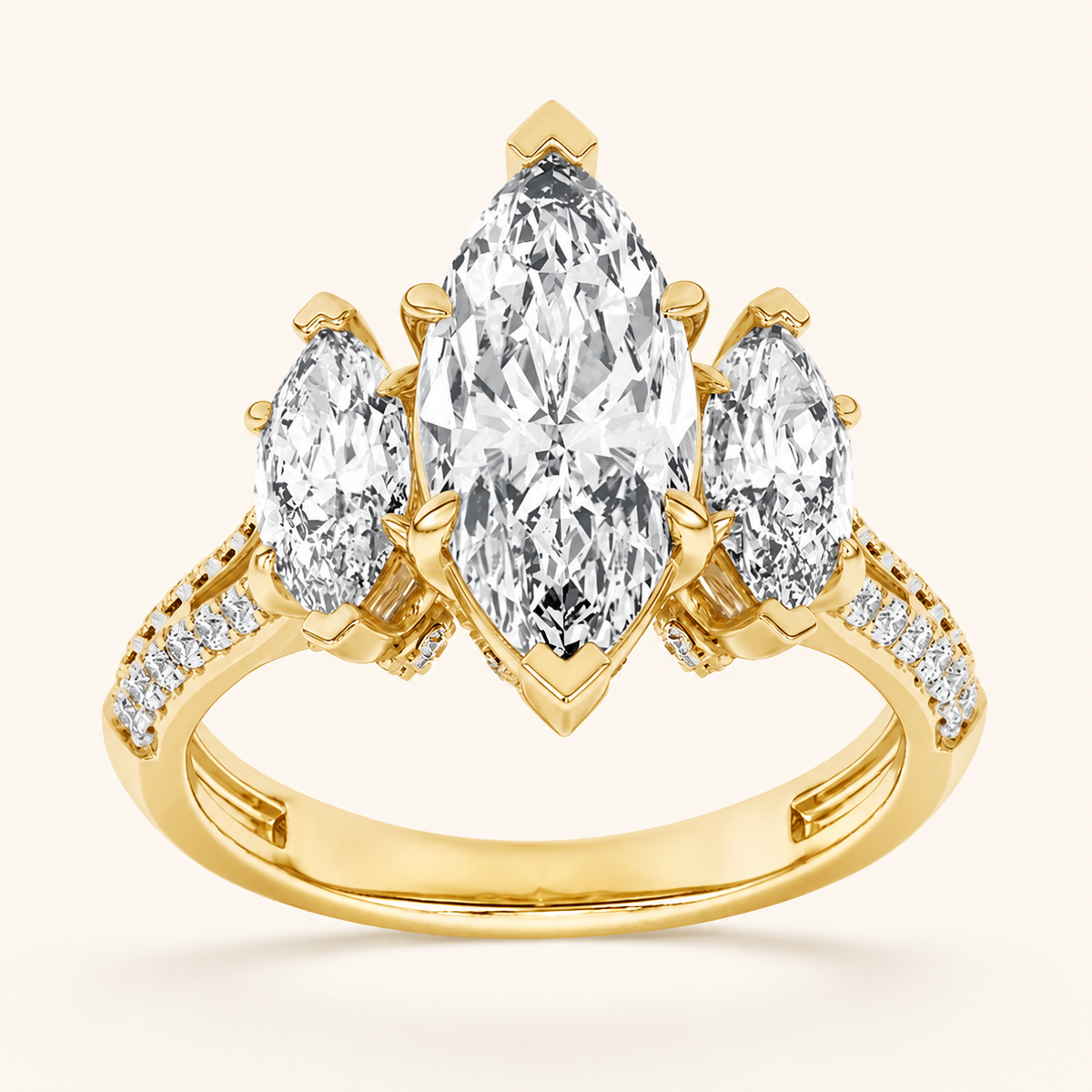 4.00 CT Marquise Cut Lab Grown Diamond Three Stone Accented Engagement Ring