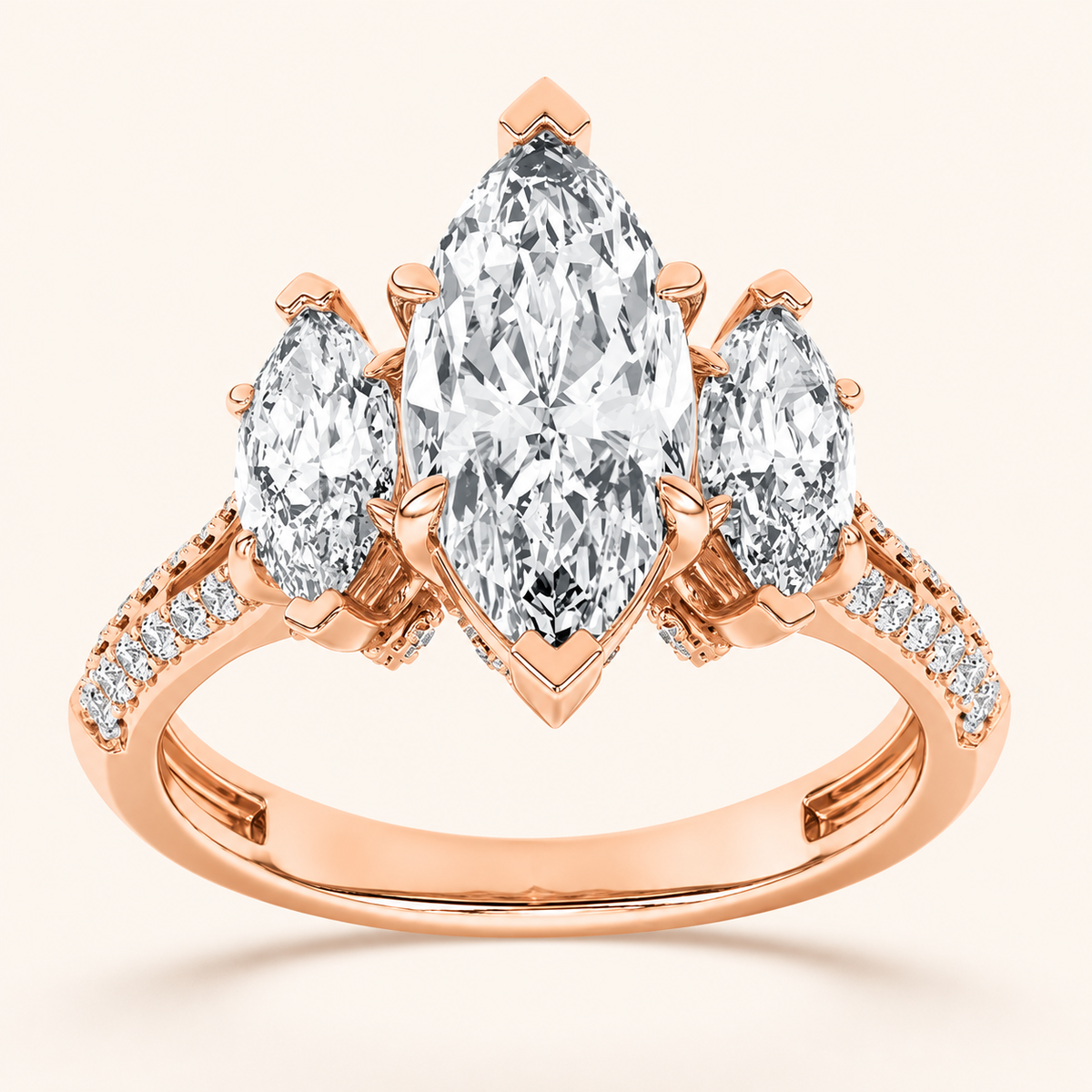 4.00 CT Marquise Cut Lab Grown Diamond Three Stone Accented Engagement Ring