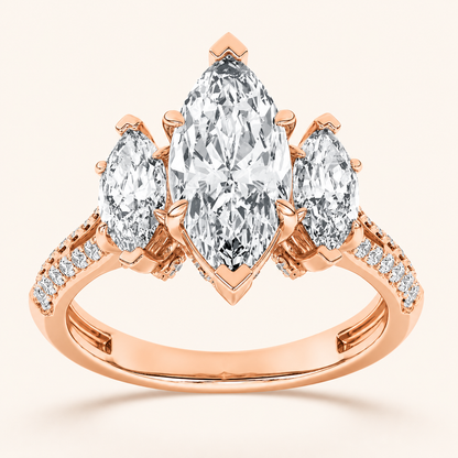 4.00 CT Marquise Cut Lab Grown Diamond Three Stone Accented Engagement Ring