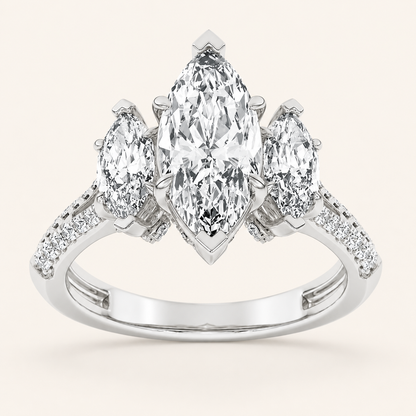 4.00 CT Marquise Cut Lab Grown Diamond Three Stone Accented Engagement Ring