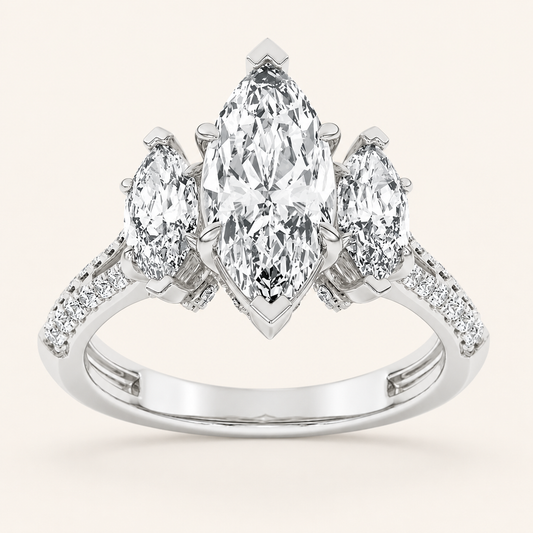4.00 CT Marquise Cut Lab Grown Diamond Three Stone Accented Engagement Ring