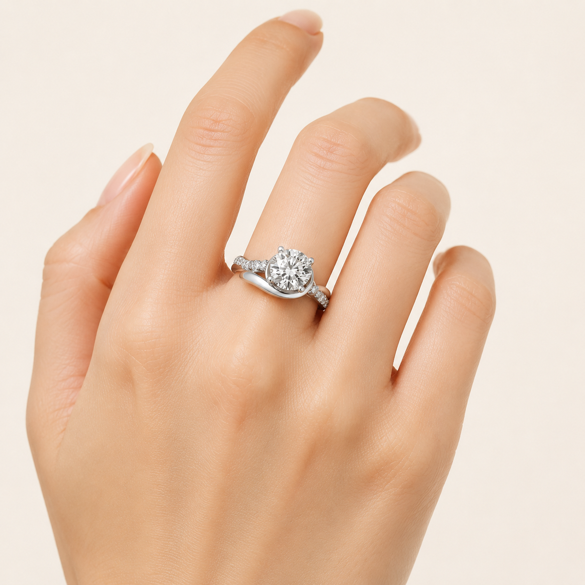 2.00 CT Round Cut Lab Grown Diamond Swirl Shank Accented Engagement Ring
