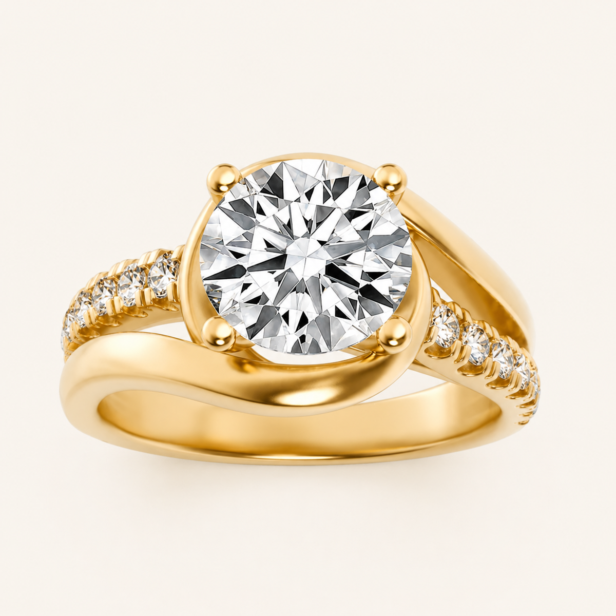 2.00 CT Round Cut Lab Grown Diamond Swirl Shank Accented Engagement Ring
