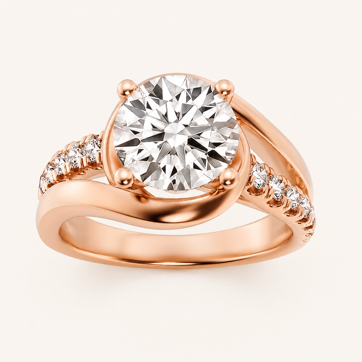 2.00 CT Round Cut Lab Grown Diamond Swirl Shank Accented Engagement Ring