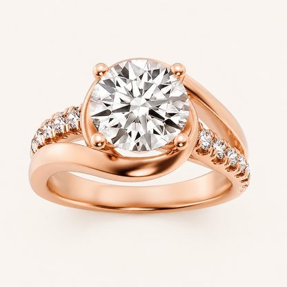 2.00 CT Round Cut Lab Grown Diamond Swirl Shank Accented Engagement Ring