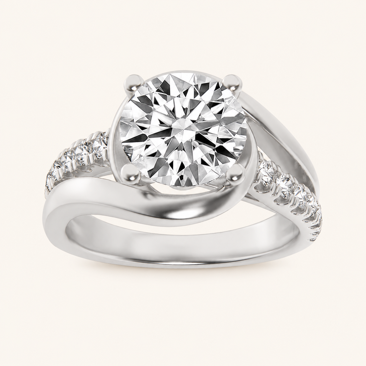 2.00 CT Round Cut Lab Grown Diamond Swirl Shank Accented Engagement Ring