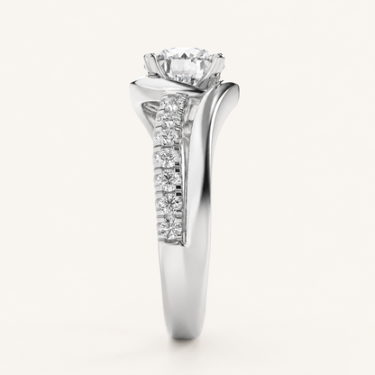 2.00 CT Round Cut Lab Grown Diamond Swirl Shank Accented Engagement Ring