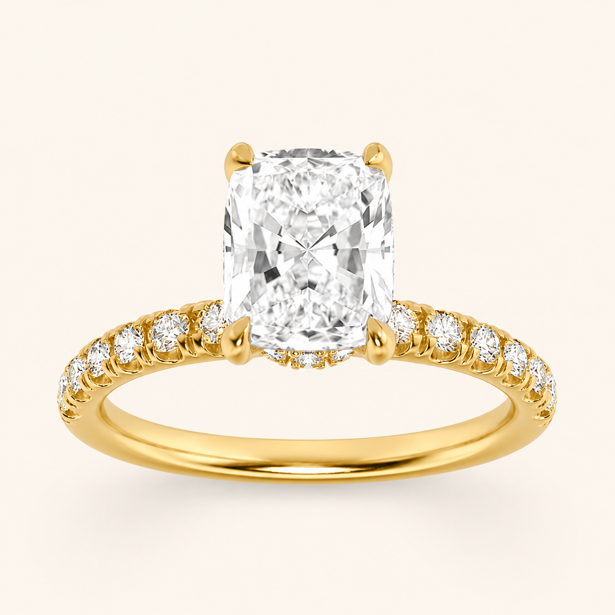 2CT Elongated Cushion Cut Lab Grown Diamond Side Stone Ring