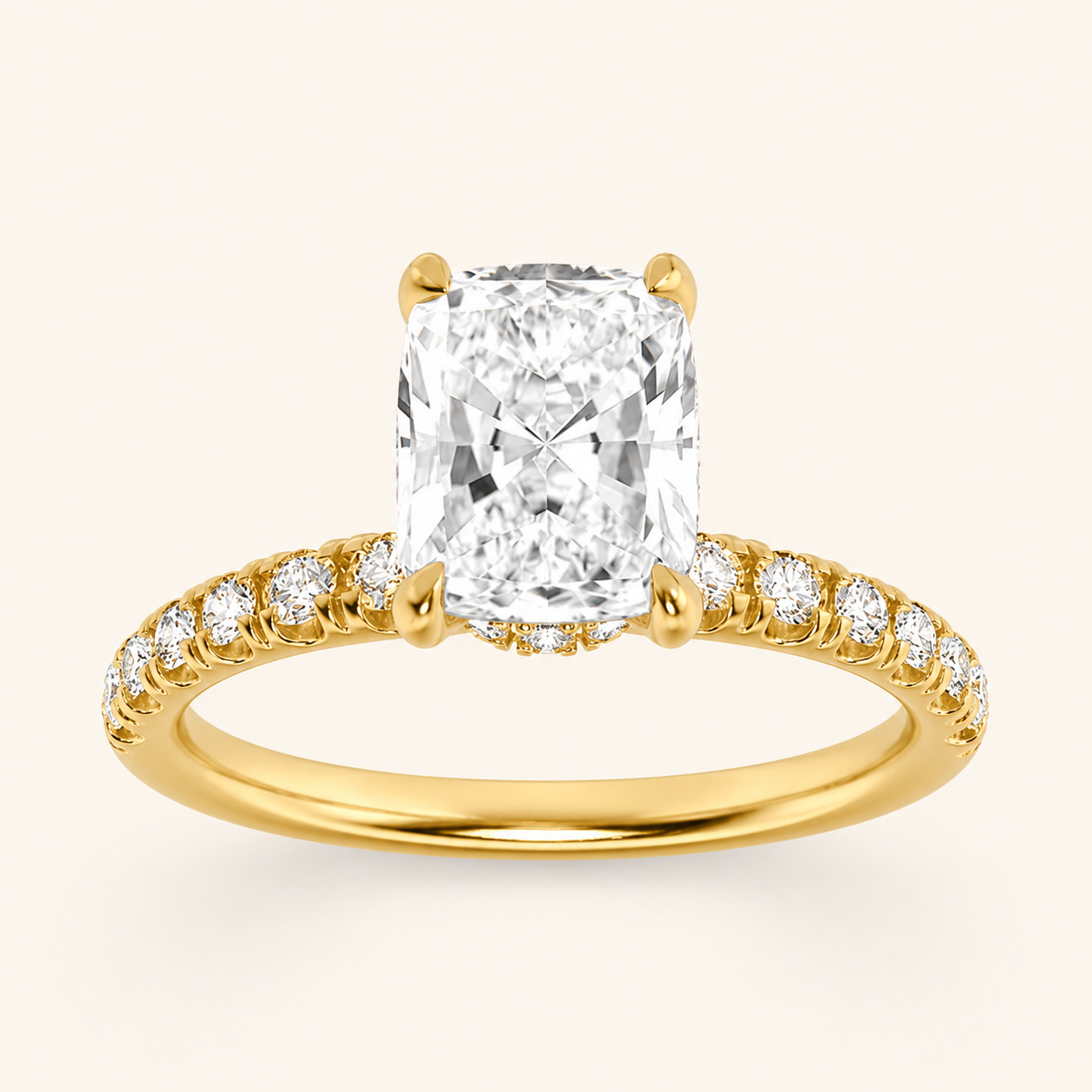 2CT Elongated Cushion Cut Lab Grown Diamond Side Stone Ring