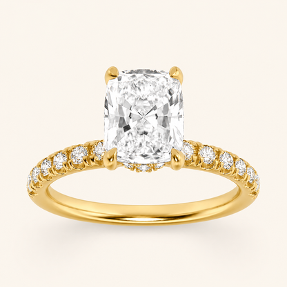 2CT Elongated Cushion Cut Lab Grown Diamond Side Stone Ring