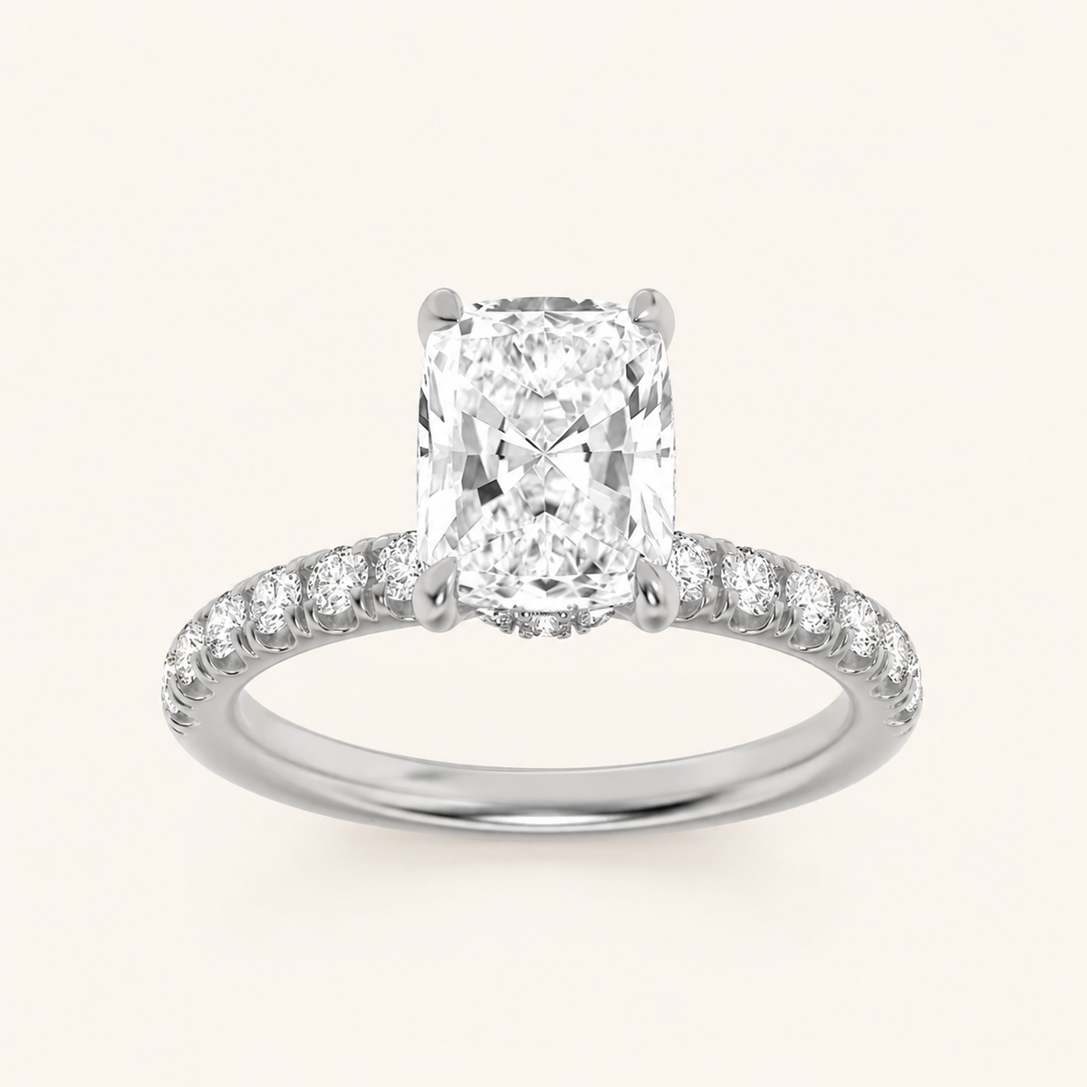 2CT Elongated Cushion Cut Lab Grown Diamond Side Stone Ring