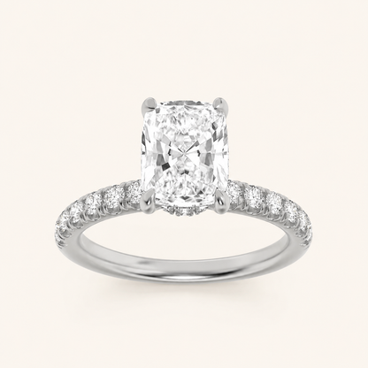 2CT Elongated Cushion Cut Lab Grown Diamond Side Stone Ring