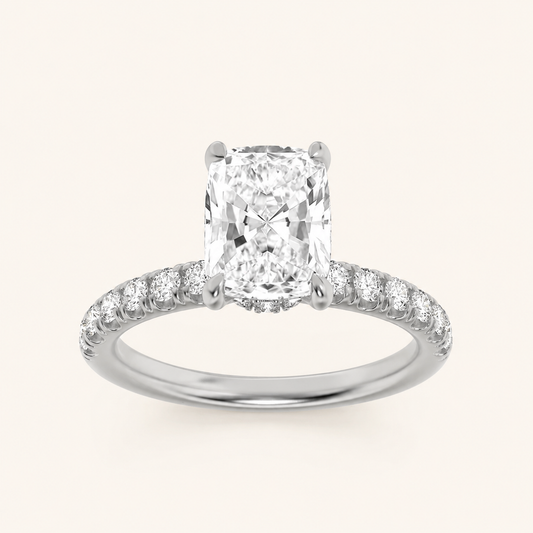 2CT Elongated Cushion Cut Lab Grown Diamond Side Stone Ring