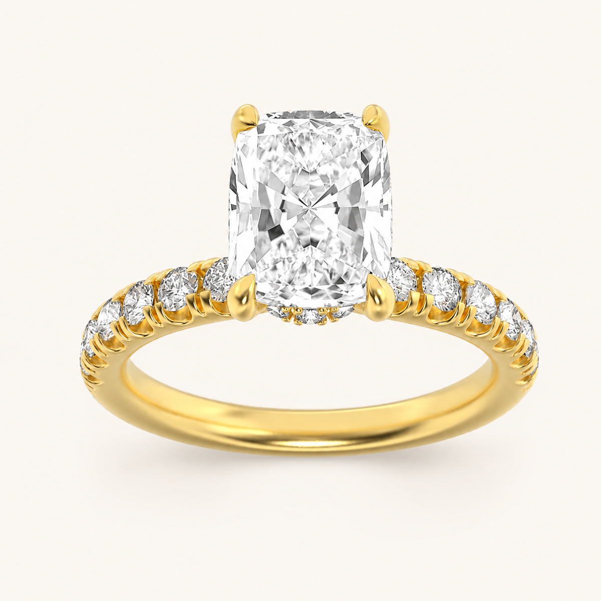 3.00 CT Elongated Cushion Cut Lab Grown Diamond Classic Accented Solitaire Engagement Ring