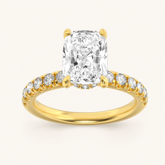 3.00 CT Elongated Cushion Cut Lab Grown Diamond Classic Accented Solitaire Engagement Ring
