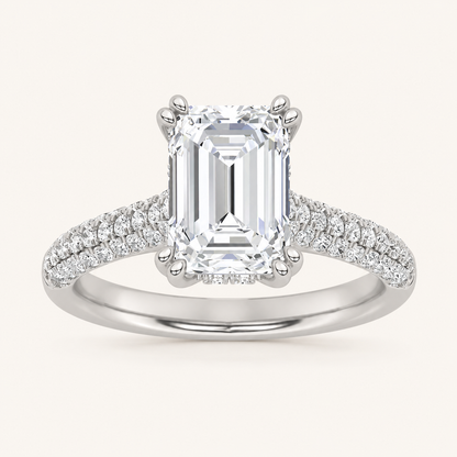 3.00 CT Emerald Cut Lab Grown Diamond Triple Row Accented Engagement Ring