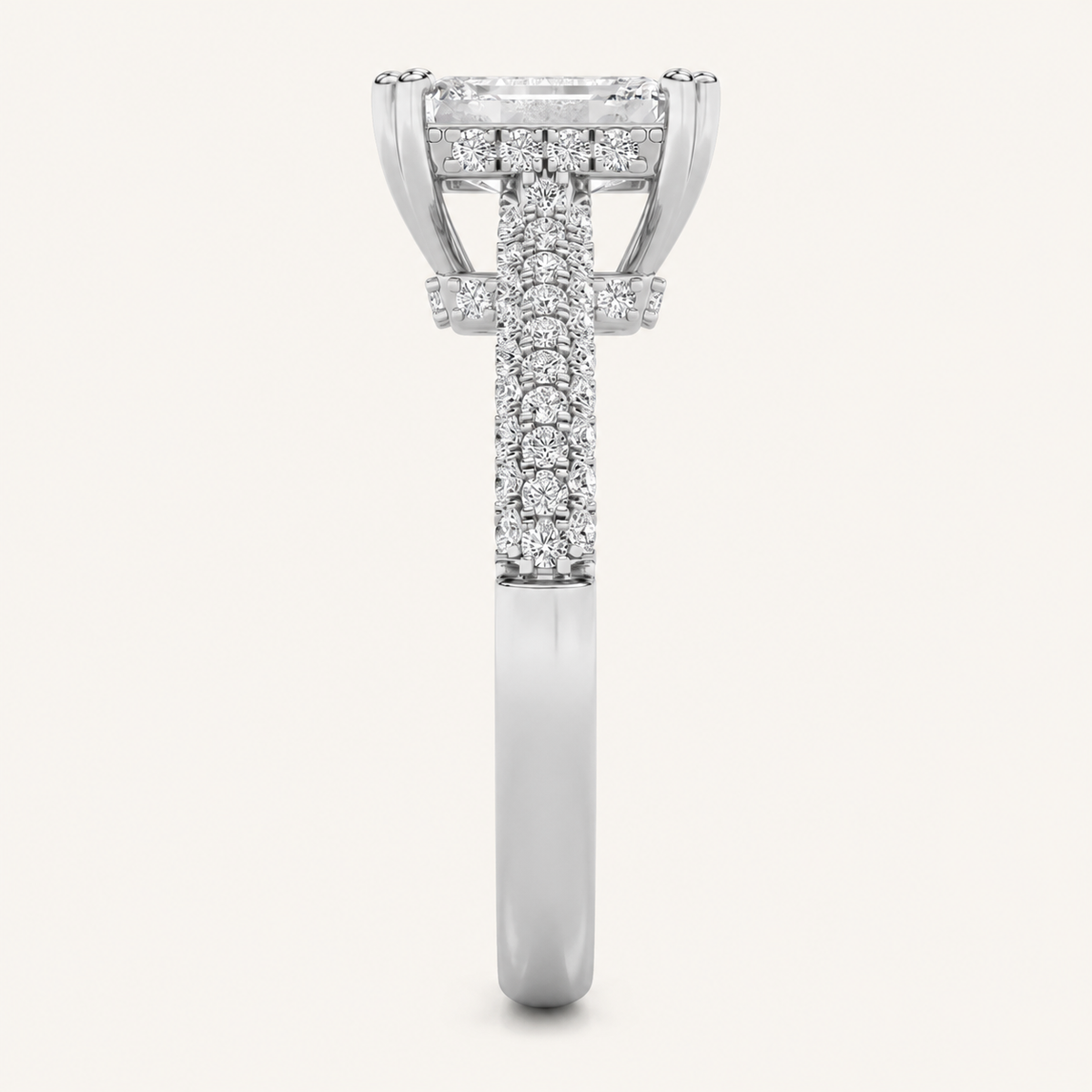 3.00 CT Emerald Cut Lab Grown Diamond Triple Row Accented Engagement Ring