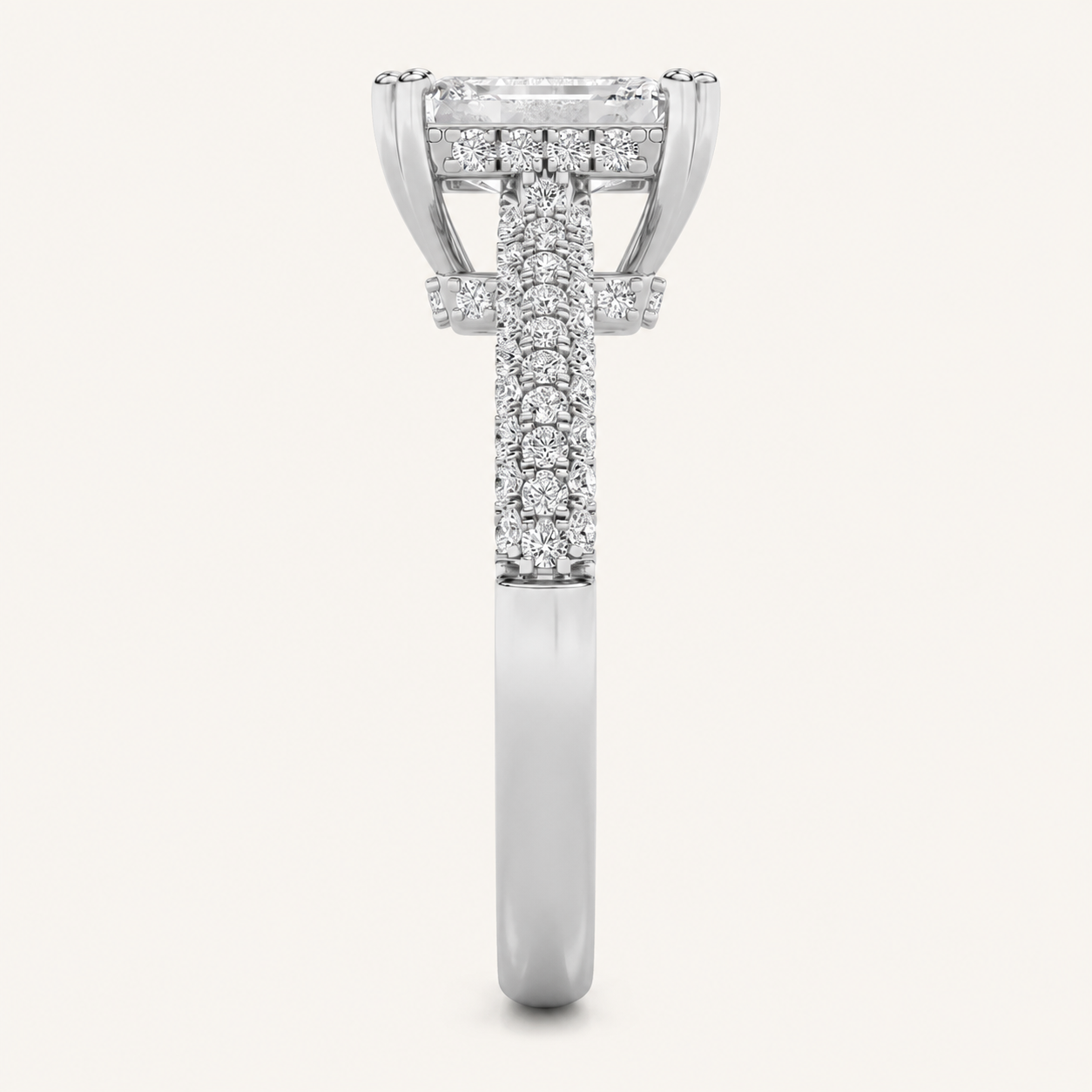 3.00 CT Emerald Cut Lab Grown Diamond Triple Row Accented Engagement Ring