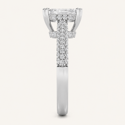 3.00 CT Emerald Cut Lab Grown Diamond Triple Row Accented Engagement Ring