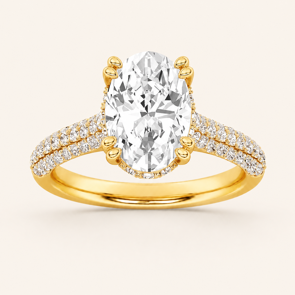 3.00 CT Oval Cut Lab Grown Diamond Triple Row Accented Engagement Ring