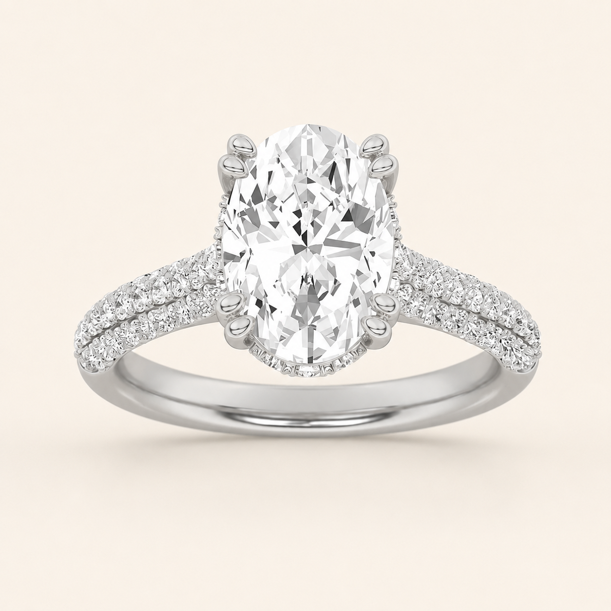 3.00 CT Oval Cut Lab Grown Diamond Triple Row Accented Engagement Ring