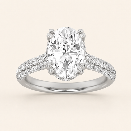 3.00 CT Oval Cut Lab Grown Diamond Triple Row Accented Engagement Ring