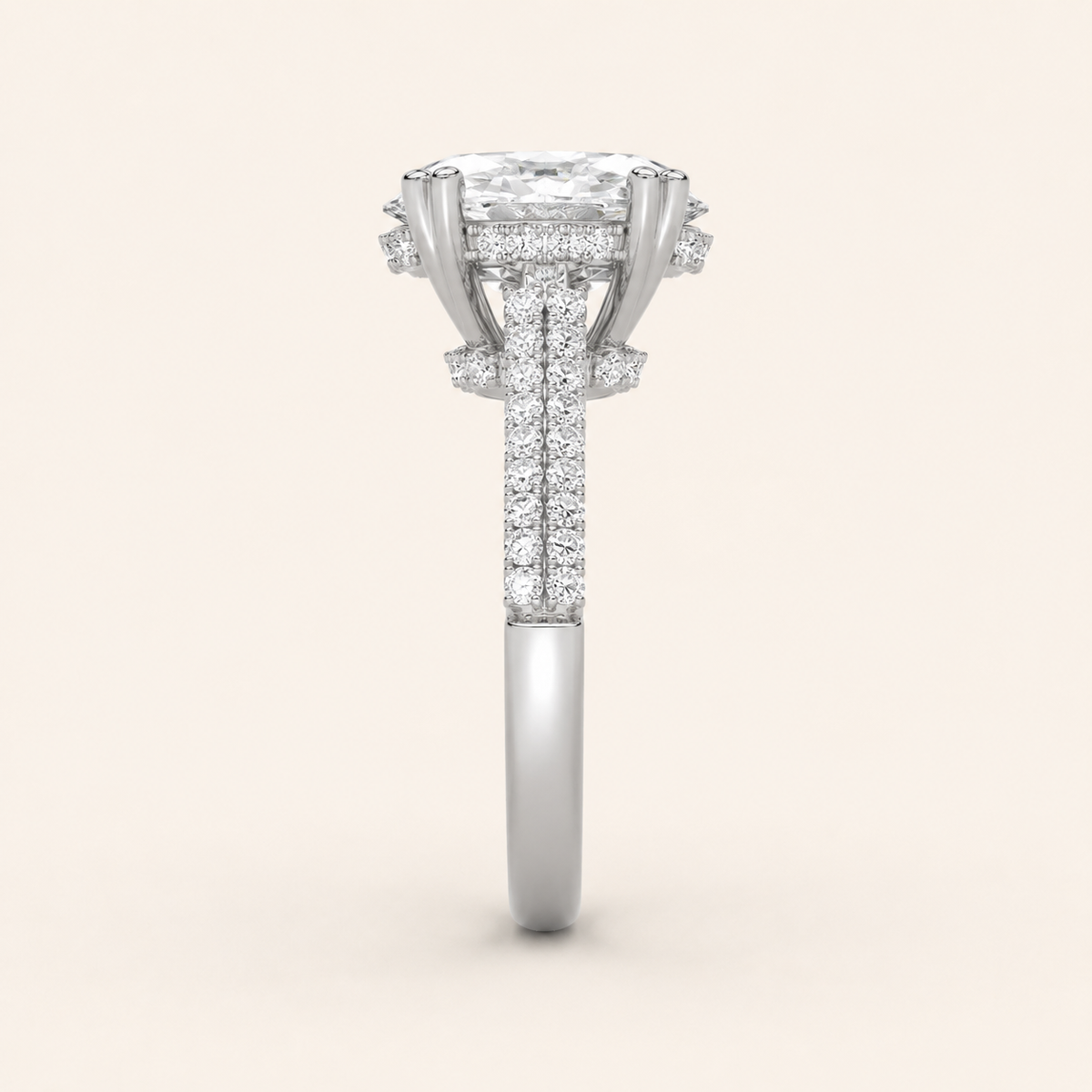 3.00 CT Oval Cut Lab Grown Diamond Triple Row Accented Engagement Ring