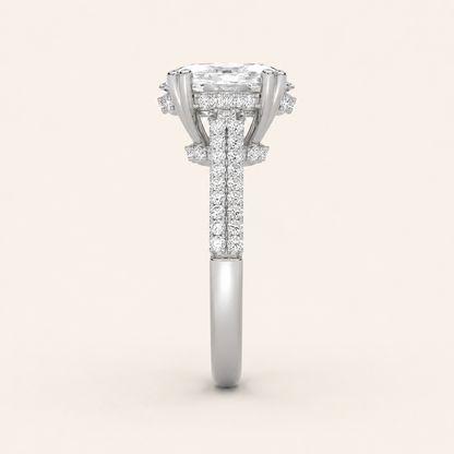 3.00 CT Oval Cut Lab Grown Diamond Triple Row Accented Engagement Ring