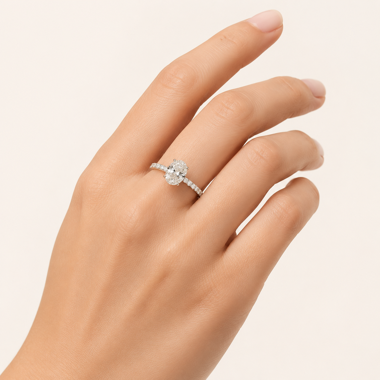 2CT Oval Cut Lab Grown Diamond Halo Accented Ring