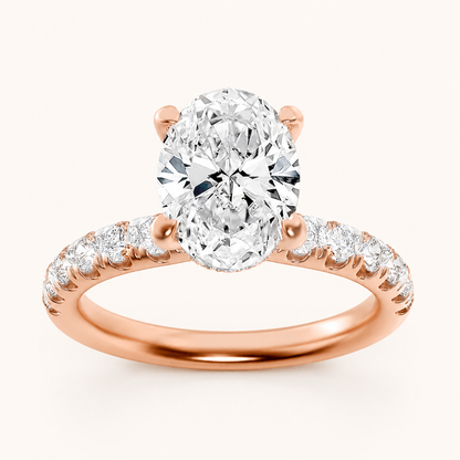 2CT Oval Cut Lab Grown Diamond Halo Accented Ring