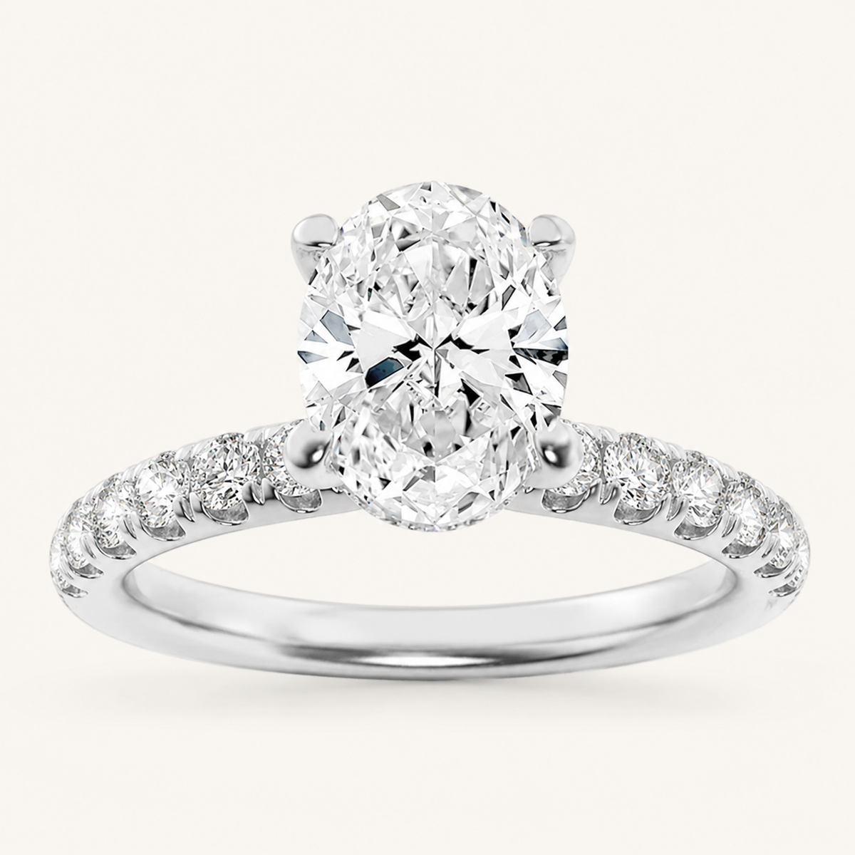 2CT Oval Cut Lab Grown Diamond Halo Accented Ring