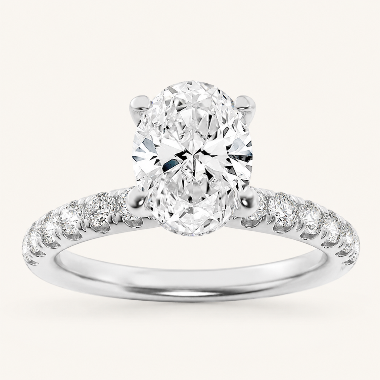 2CT Oval Cut Lab Grown Diamond Halo Accented Ring