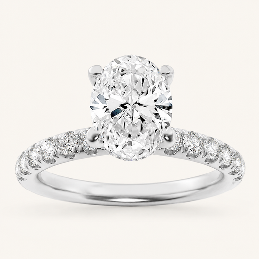 2CT Oval Cut Lab Grown Diamond Halo Accented Ring