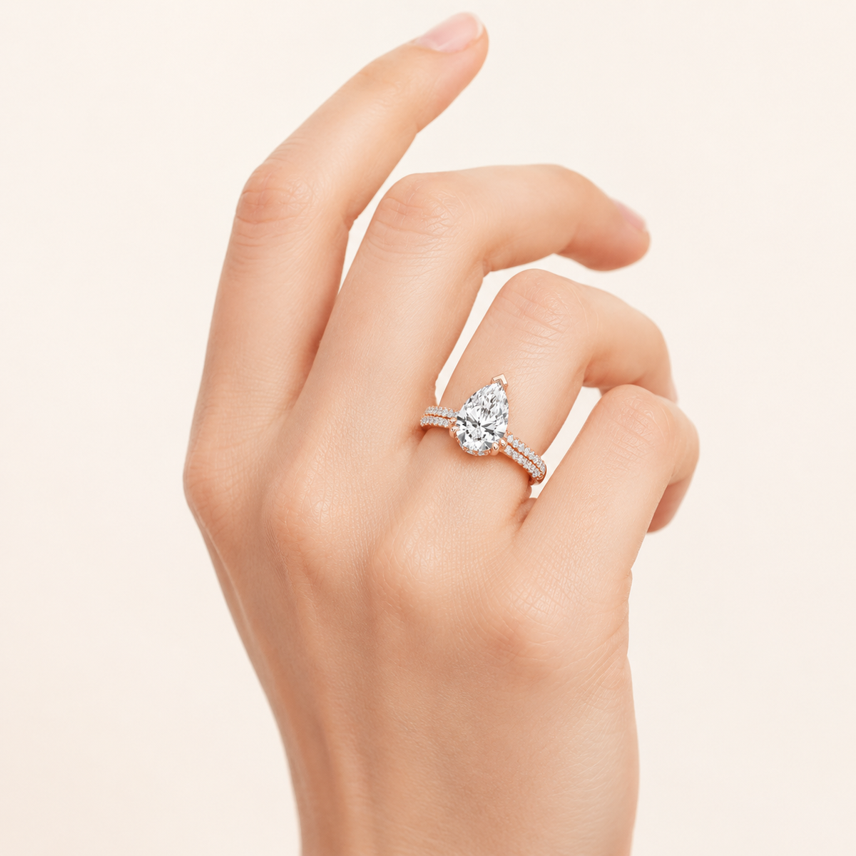 3.00 Ct Pear Cut Lab Grown Diamond Triple Row Accented Engagement Ring