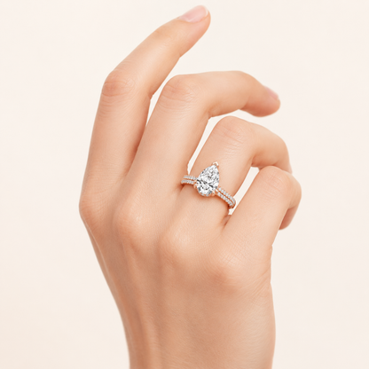 3.00 Ct Pear Cut Lab Grown Diamond Triple Row Accented Engagement Ring
