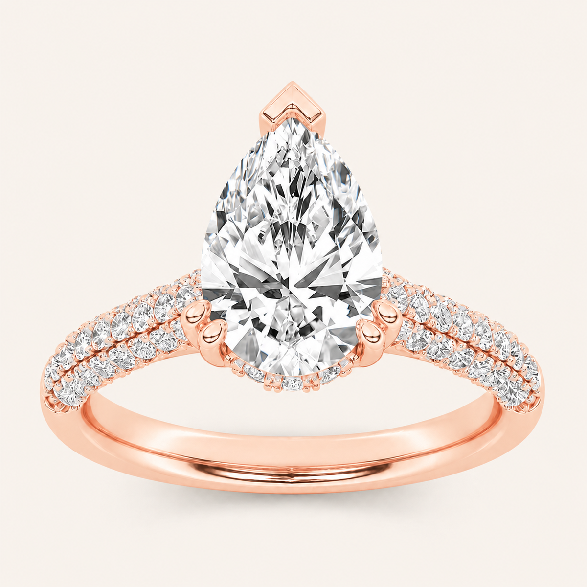 3.00 Ct Pear Cut Lab Grown Diamond Triple Row Accented Engagement Ring