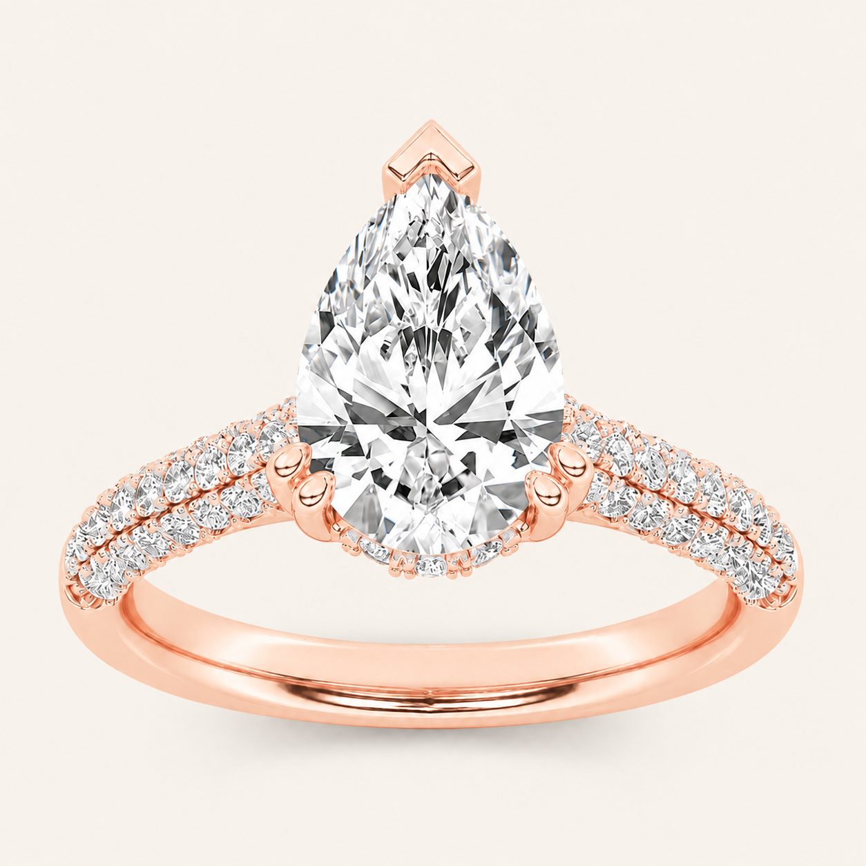 3.00 Ct Pear Cut Lab Grown Diamond Triple Row Accented Engagement Ring