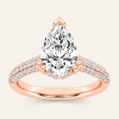 3.00 Ct Pear Cut Lab Grown Diamond Triple Row Accented Engagement Ring